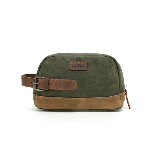 DAVAN Small Waxed Toiletry Bag OLIVE X383-Black