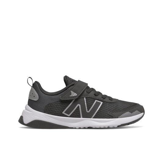PT545BO1 New Balance Little Kids' Dynasoft 545 Bungee Lace with Top Strap - Black/White/Silver Metallic -  Wide