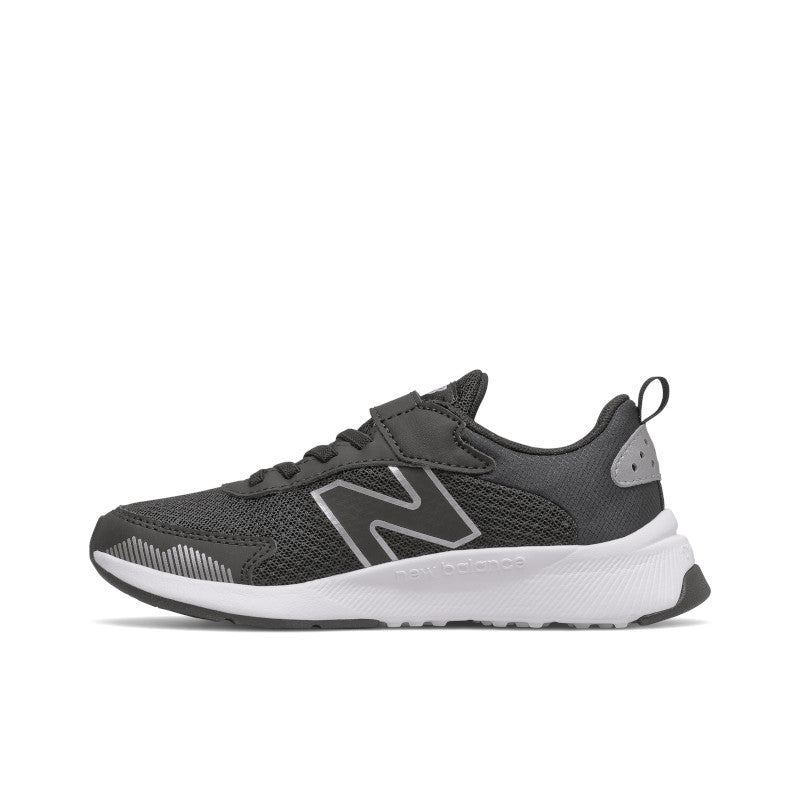 PT545BO1 New Balance Little Kids' Dynasoft 545 Bungee Lace with Top Strap - Black/White/Silver Metallic -  Wide